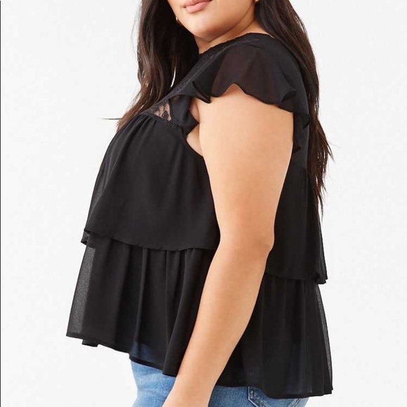 FOREVER 21 CHIFFON LACE TOP - BLACK SIZE 2X (NEW WITH TAGS) - Picture 1 of 3